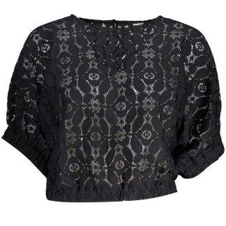 CAMISETA MANGA CORTA MUJER NEGRA DESIGUAL