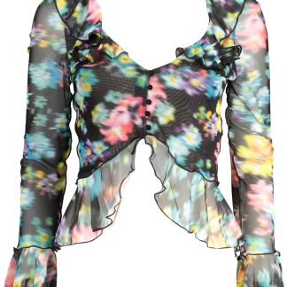 CAMISETA MANGA LARGA MUJER NEGRA DESIGUAL