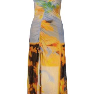 VESTIDO LARGO DE MUJER DESIGUAL, AZUL